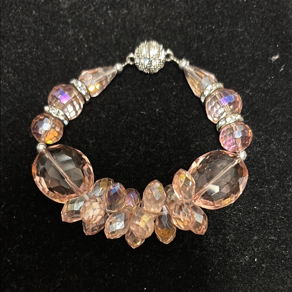 Elegant Pink and Silver Crystal Charm Bracelet